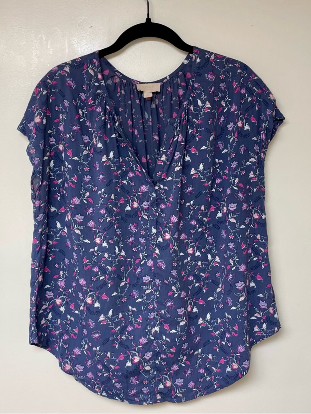 Love by Gap purple floral print short sleeve tunic shirt size Medium